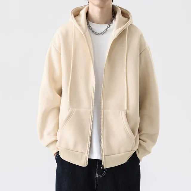 Men Hoodie American Men Cardigan Hoodie Men Autumn Hoodie Solid Color Men Clothes Casual Fashion Loose Coat Men Autumn Clothing
