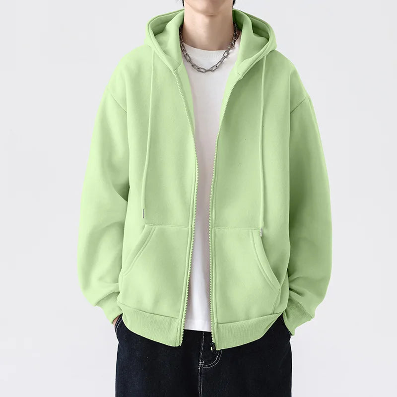 Men Hoodie American Men Cardigan Hoodie Men Autumn Hoodie Solid Color Men Clothes Casual Fashion Loose Coat Men Autumn Clothing
