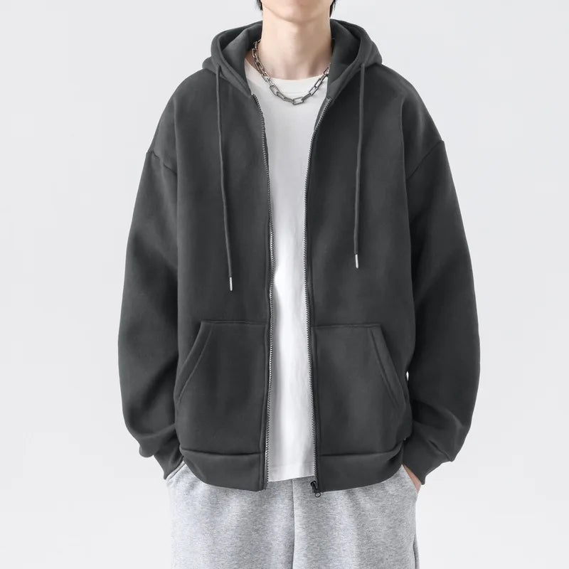 Men Hoodie American Men Cardigan Hoodie Men Autumn Hoodie Solid Color Men Clothes Casual Fashion Loose Coat Men Autumn Clothing