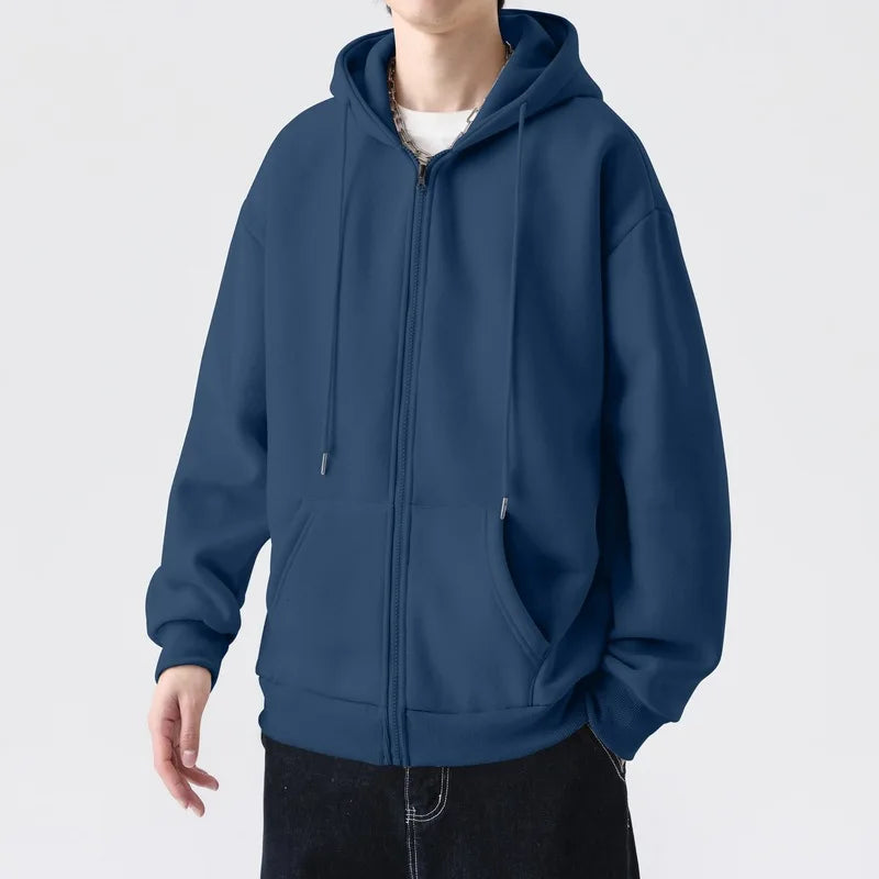 Men Hoodie American Men Cardigan Hoodie Men Autumn Hoodie Solid Color Men Clothes Casual Fashion Loose Coat Men Autumn Clothing
